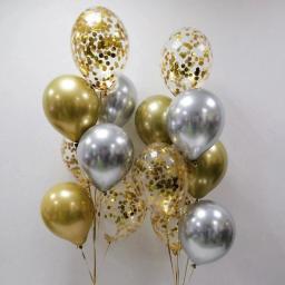 Balões de Látex com Confete Transparente, Cromado Metálico, Dourado e Prata, Decoração de Casamento e Festa de Aniversário, Rosa e Dourado, 15 unid - Image 3