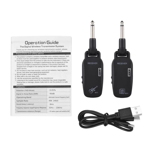Sistema Portátil de Transmissão sem Fio para Guitarra e Baixo - Transmissor e Receptor Recarregáveis 2.4G