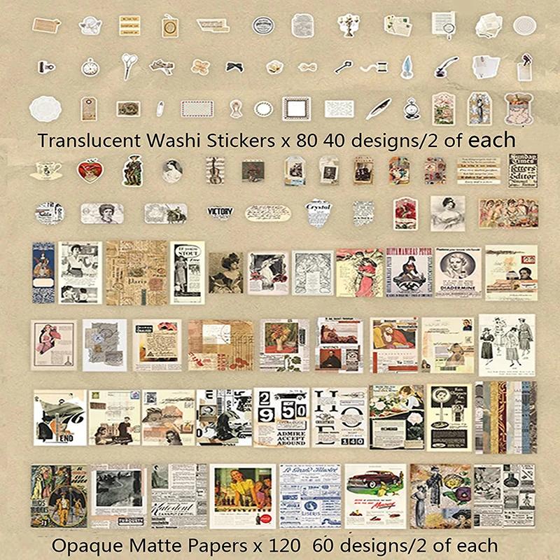 200 pçs do vintage scrapbook papéis suprimentos pacote material de papel diy retro washi adesivos para arte artesanato caderno álbum diário envelope - Image 1