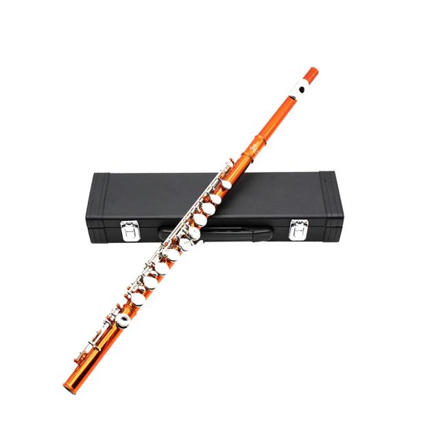 Flauta Profissional Slade em Laranja - Chave C, Design Aberto/Fechado, Com Acabamento em Prata, Estojo, Pano de Limpeza e Luvas, 16 Furos