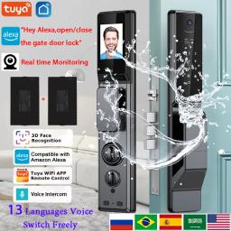 Impermeável Electronic Smart Door Lock com câmera, bloqueio ao ar livre, Tuya App, Remote Voice Intercom, Face Fingerprint, Wi-Fi - Image 1