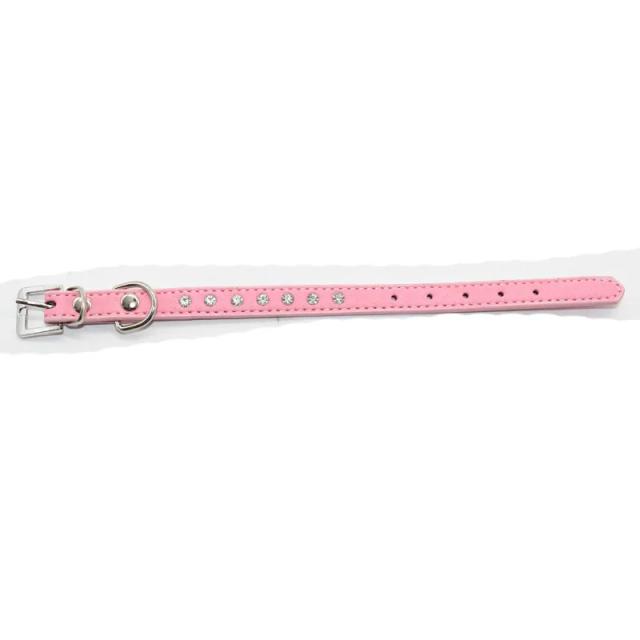 Coleira de couro com strass ajustável para cães e gatos, ideal para chihuahuas e acessórios de estilo para pets