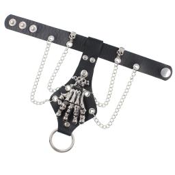 Pulseiras de couro para mulheres e homens, Pulseira de pulso, Braceletes de mão, Halloween Grunge, Crânio Punk, Finger Jewelry, Steam Punk - Image 4