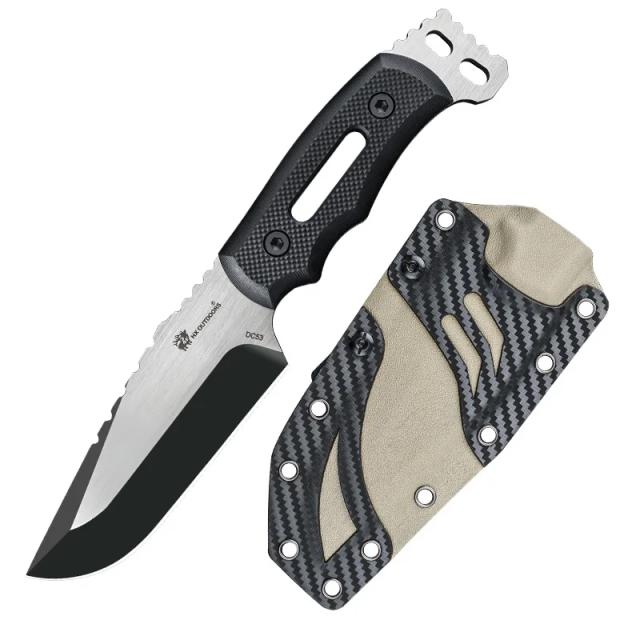 Facas HX OUTDOORS DC53: Acampamento, Caça, Resgate e Pesca com Lidar em G10 e Bainha Kydex