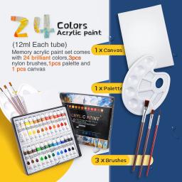 Conjunto profissional de tintas acrílicas, escova, desenho do artista, pintura pigmento, pintado à mão, tubos 12ml, 12 24 cores - Image 2