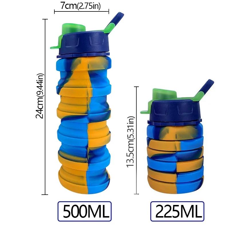 Garrafa de água dobrável de silicone com mosquetão, esportes ao ar livre garrafa, viagens criativas, à prova de vazamento, camuflagem, reutilizável - Image 1