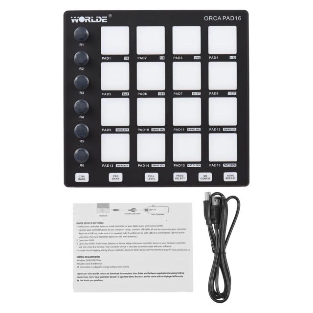 Controlador MIDI Beat Maker com 6 Botões Atribuíveis, Função de Repetição de Nota e Mini Pads de Nível Total