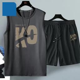 Fato de basquete Harajuku respirável masculino, camiseta e shorts de manga curta, roupa esportiva de duas peças, roupa de verão, moda casual, 2024 - Image 3