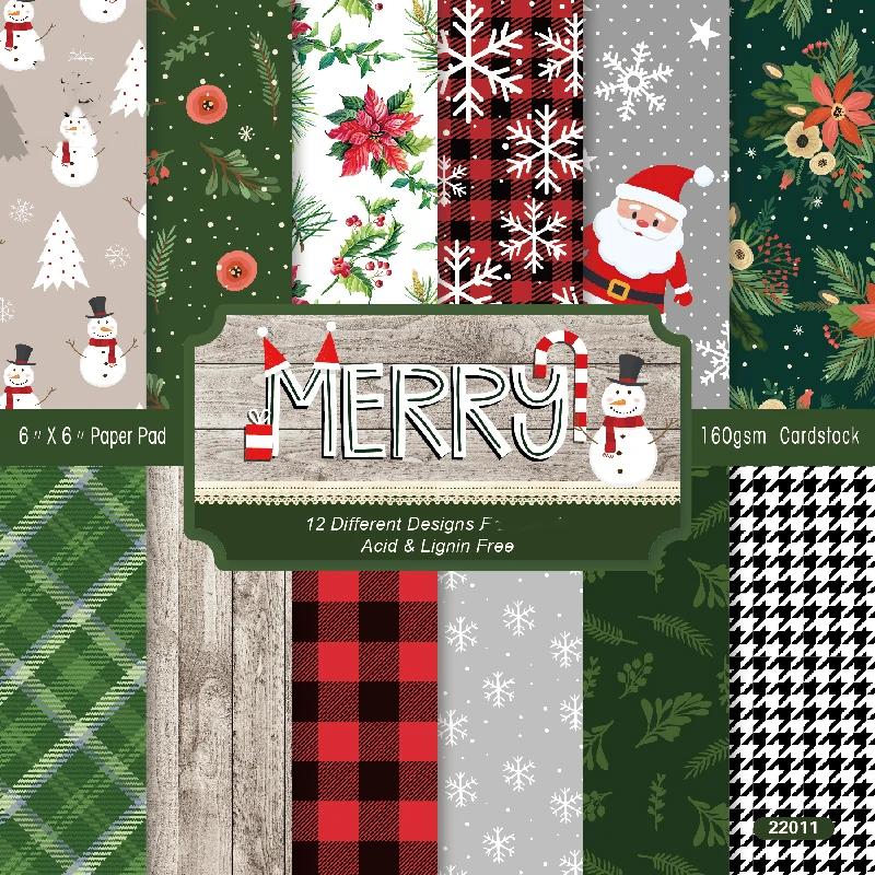 Kscraft 12 pçs 6 "único-lado impresso padrão de natal criativo papercraft papel de arte artesanal scrapbooking kit conjunto livros - Image 1
