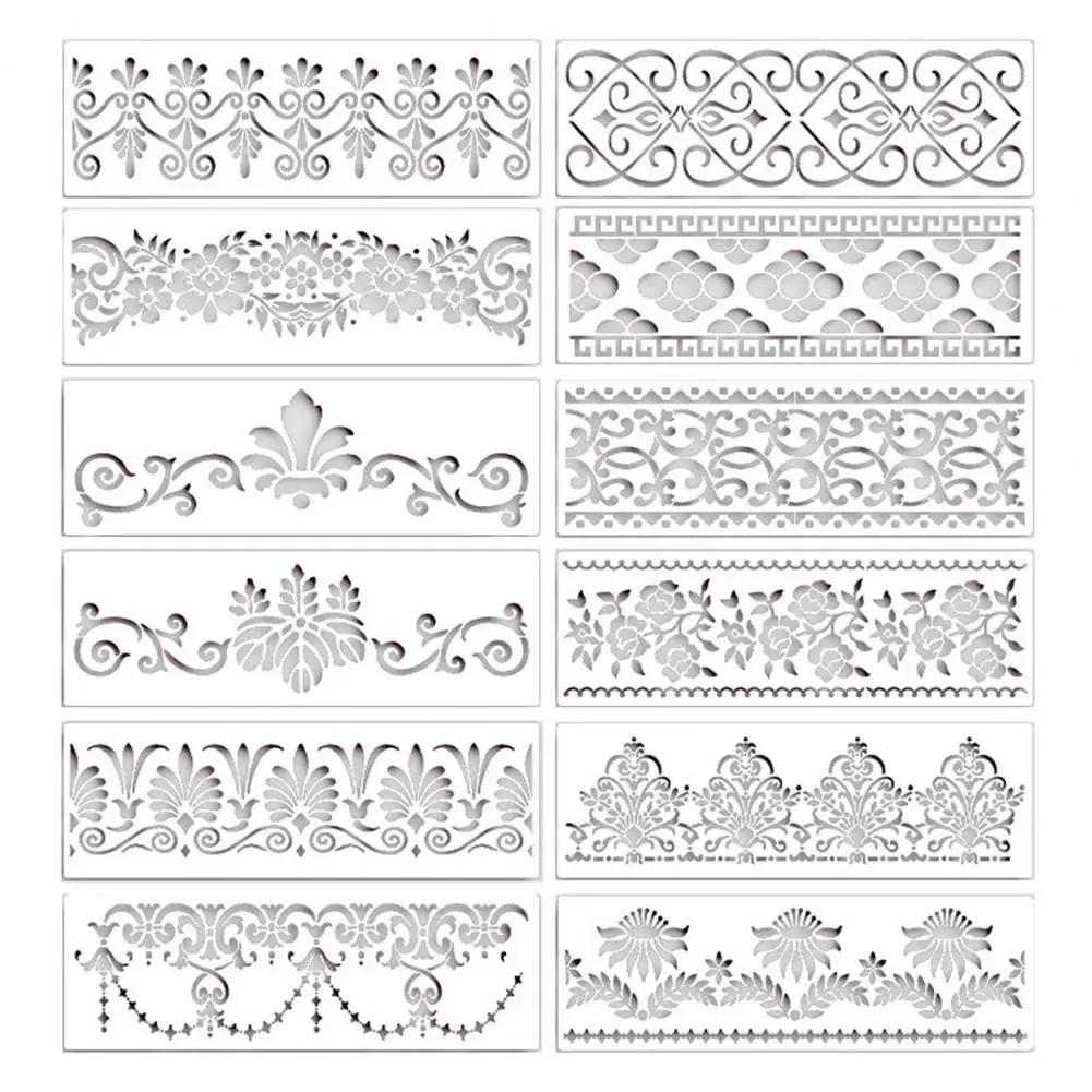 Flor vintage modelo oco para DIY, projetos de artesanato, casamento, aniversário bolo fronteira decoração, ferramenta estêncil, cozimento suprimentos, 12pcs - Image 1