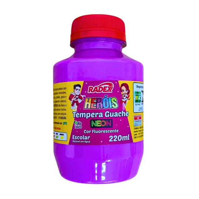 Tinta Têmpera Neon Fluorescente 220ml para Crianças - Pote Grande de Cores Vibrantes