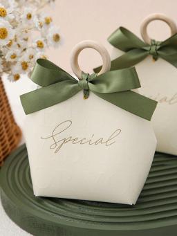 Doces e Caixas de Presente com Fitas e Anel De Madeira, Elegante, Perfeito para Casamentos, Aniversários, Feriados, 5PCs - Image 4