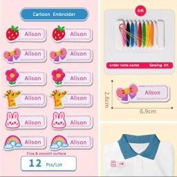 Personalizado Bordado Nome Adesivos, Etiqueta impermeável personalizada para crianças, Tag Sewable, Saco de roupa, Toalha para crianças, Bebê - Image 1
