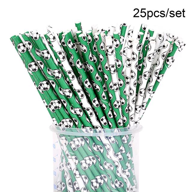 Canudos de Papel Biodegradáveis para Festa de Futebol - 25 Peças Descartáveis para Decoração Temática