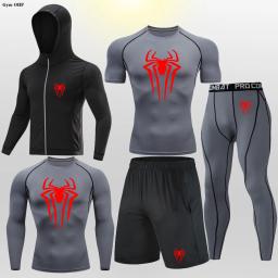 Terno de treino desportivo masculino, t-shirt e calças de compressão, roupa de ginástica masculina, roupa de corrida e jogging, fitness rash guard - Image 1