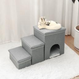 Escada dobrável com caixa de armazenamento, almofadas antiderrapantes, camas altas rampa para cães, escada do filhote de cachorro, 3 degraus escadas para interior e exterior - Image 2