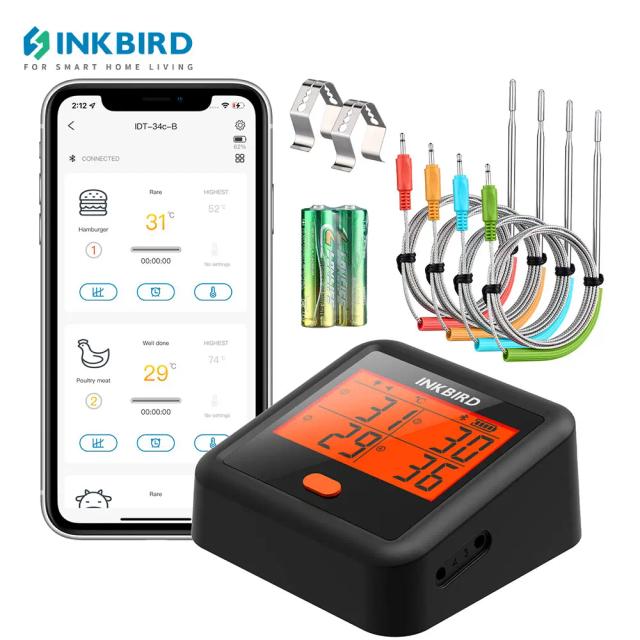 Termômetro Digital INKBIRD Bluetooth para Churrasco com 4 Probes: Acessório Imperdível para Grelhar Carnes ao Ar Livre
