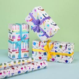 Rolo De Papel De Embrulho, Colorido, Feliz Aniversário, Presentes De Balão, Estrelas, Bolo, Casamento, Baby Shower, 17 "X 120" - Image 2