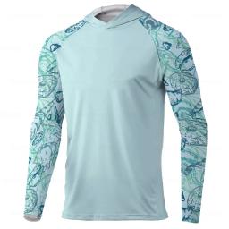 Camisas de pesca respiráveis para homens, manga comprida, proteção solar, jaqueta de pesca respirável, UV, camiseta de pesca, capuz UPF 50 - Image 1