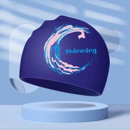 Toucas de natação estampadas, cabelo longo, proteção para os ouvidos, unissex, homens, mulheres, estiramento, elástico, silicone, acessórios de piscina - Image 5