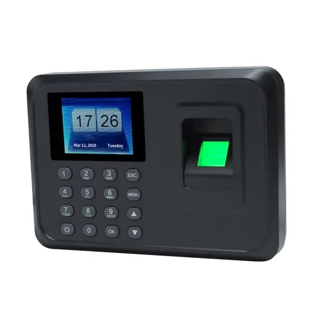 Máquina de Ponto Inteligente com Senha Biométrica por Impressão Digital, Tela TFT de 2,4", Gravação Integrada e Alimentação DC 5V