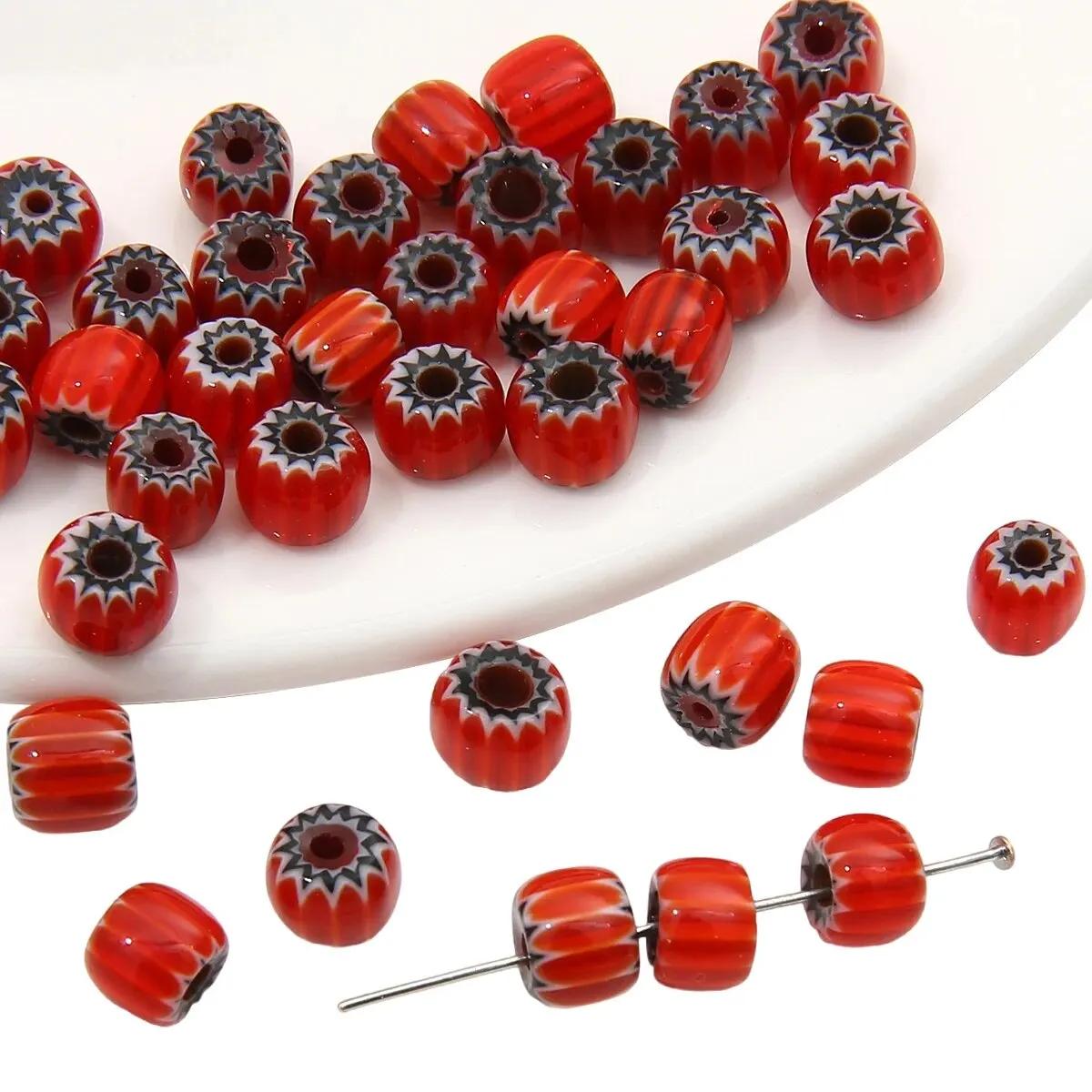 Contas De Vidro Artesanais com Balde Listrado, Mil Flores, Abóbora Nepalesa, Contas Espalhadas, Fios De Mão DIY, Colar Acce, 30PCs - Image 1