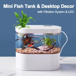 Mini Desktop Aquário Tanque De Peixes Em Miniatura, Sistema De Filtragem Bioquímica, LED Pequenos Organismos Aquáticos, Eco Box, Decoração De Casa - Image 1