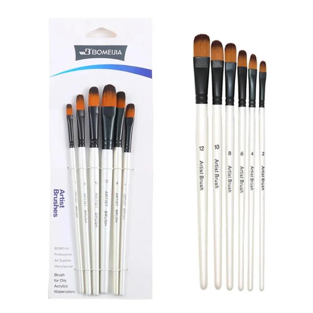 Conjunto de 6 Pincéis Artísticos para Óleo, Acrílico e Aquarela - Ideal para Pintura em Tela, Corpo e Rosto