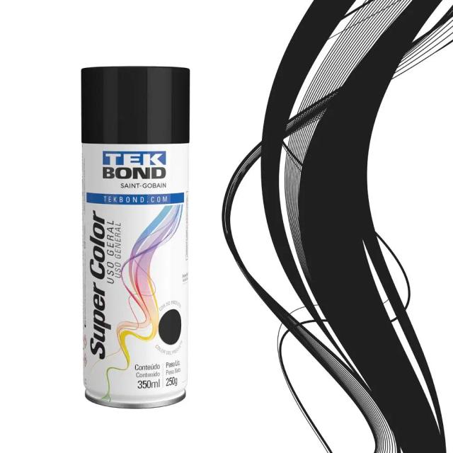 Tinta Spray Brilhante Preta 350ml - Uso Geral Tekbond 250g