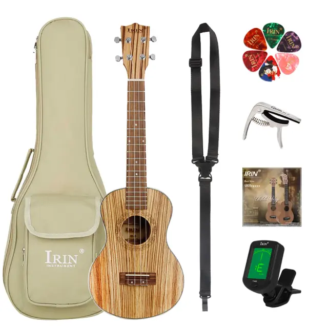 Ukulele Zebra IRIN de Madeira com Saco - Soprano de 21 Polegadas, 4 Cordas e Acessórios Inclusos