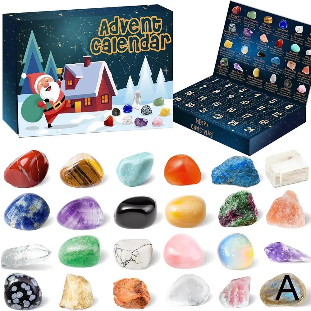 Kit Calendário do Advento do Natal com Pedras Preciosas, Amostras Colecionáveis, Decoração para Casa, Pedra DIY, Minério Mineral Espécime, Presente, 24Pcs - Image 1