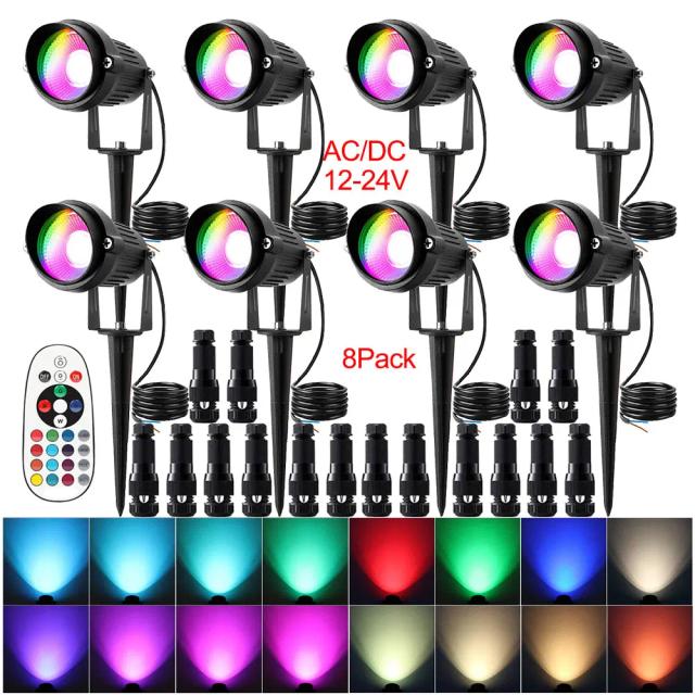 Luminária LED RGBW para Jardim com Controle Remoto e Conector - Iluminação Externa em 16 Cores, 12V e 24V
