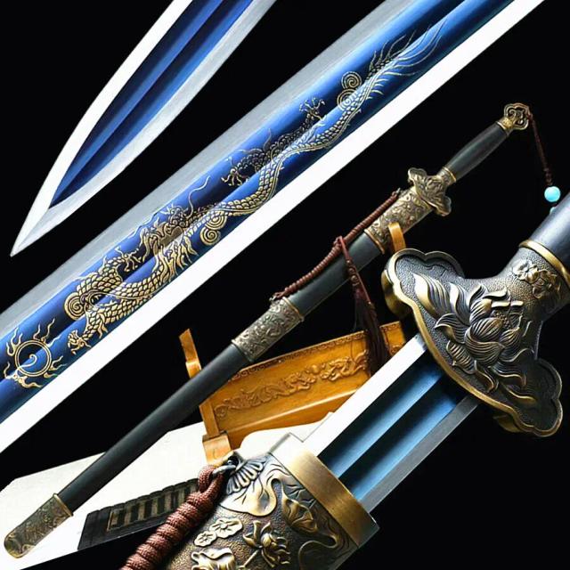 Espada Kung Fu Chinesa Artesanal em Aço de Alto Carbono 1095 - Modelo Azul para Wushu e Tai Chi, Estilo Han Tang Jian