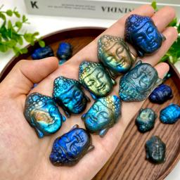 Alta qualidade labradorite buddha cabeça, cristal natural escultura, pedras preciosas jóias, glitter, presente de aniversário, decoração do partido, 1pc - Image 1