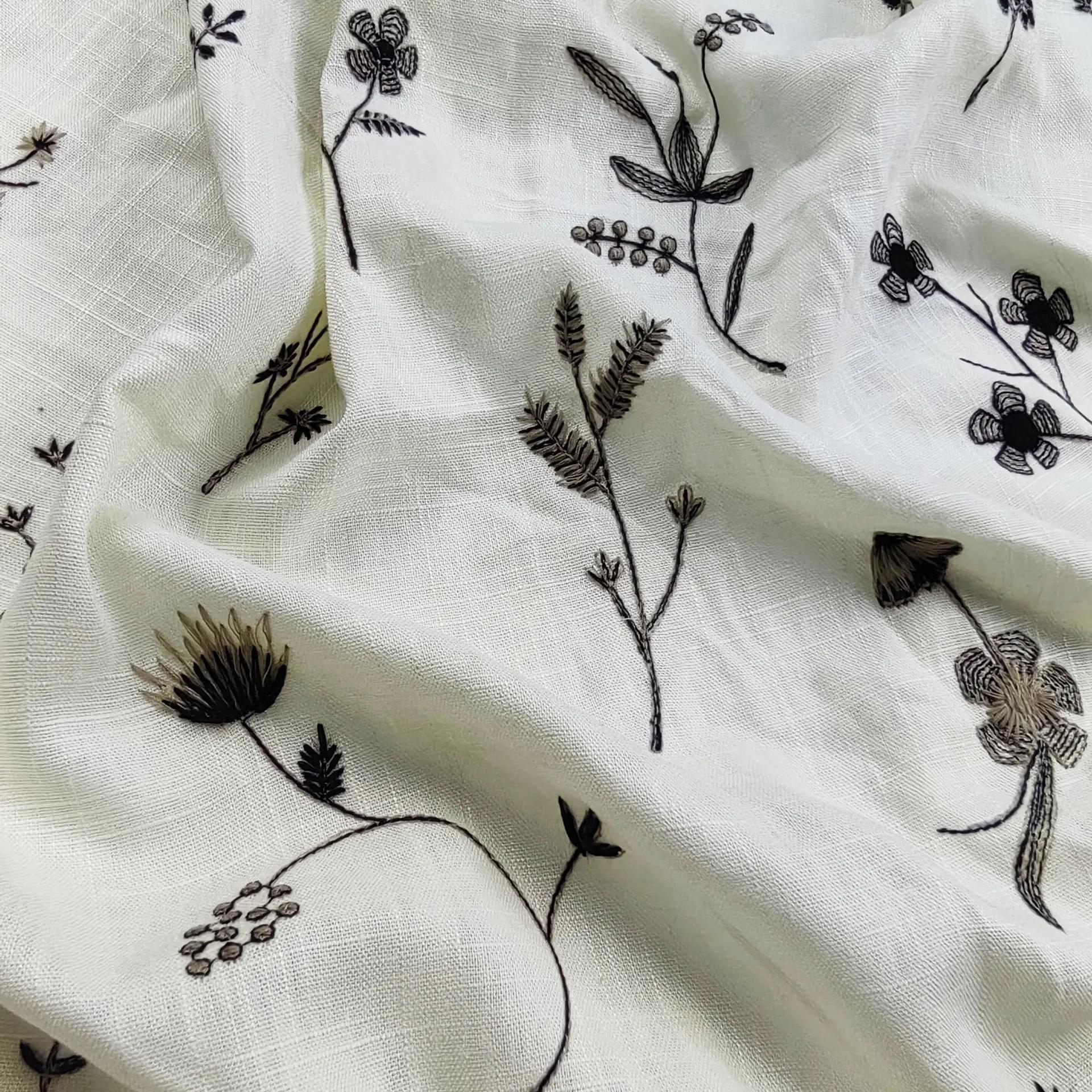 Tecido artesanal do bordado do algodão do linho, Tecido DIY para vestidos e decoração Home, por quintal - Image 1