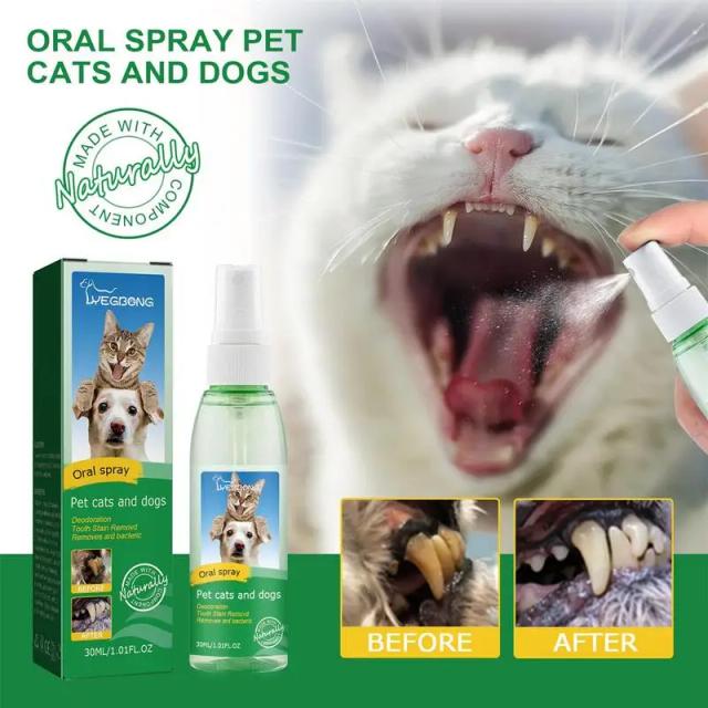 Spray Dental Refrescante para Limpeza dos Dentes de Cães e Gatos com Ação Eliminadora de Mau Hálito