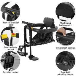 Sela de segurança infantil com pedais e apoio, Assento de bicicleta MTB, Road Bike, Acessórios de ciclismo ao ar livre, Segurança infantil, 2024 - Image 5