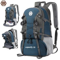 Mochila de caminhada ao ar livre de grande capacidade para homens e mulheres, impermeável Camping Bag Compartimento de sapato 50L - Image 1