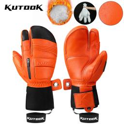 KUTOOK-Luvas térmicas para homens e mulheres, luvas de couro de cabra ThInsulate, luvas de snowboard quente, esqui impermeável, 3m, inverno - Image 1