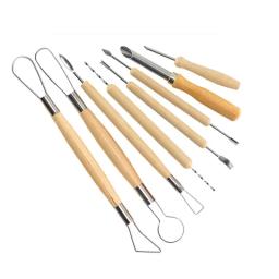 Cerâmica Sculpting Kit com alça de madeira lisa, abóbora escultura faca, Shaping Clay Tools, textura detalhe, 8pcs por conjunto - Image 2