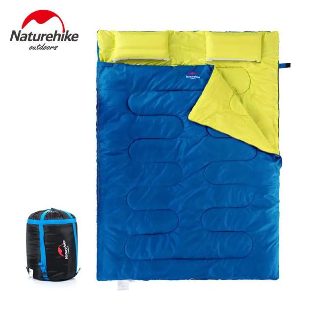 Saco de Dormir Duplo Naturehike com Travesseiro para Acampamento, Portátil, Ideal para 2 Pessoas em Algodão na Primavera e Outono