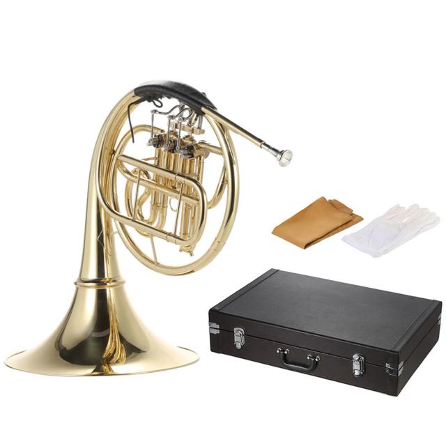 Single French Horn Bb em Latão Dourado com Estojo, 3 Chaves e Bocal de Cupronickel