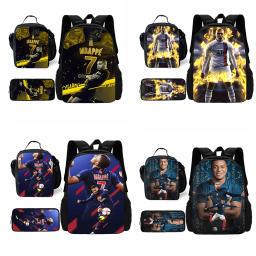 Bolsa escolar de futebol para meninos e meninas, mochila K-Kylians com lancheiras, sacos de lápis M-Mbappes, melhor presente - Image 1