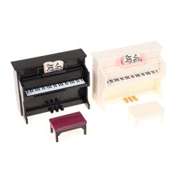 Vintage 1/12 dollhouse piano em miniatura w tamborete instrumento musical modelo boneca casa brinquedos acessórios decoração mini retro guitarra lute - Image 3