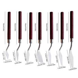 Arte Espátula com Cabo De Madeira, Paleta Kit Facas, Pintura A óleo Acessórios, Mistura De Cor, manchas, Espalhando, 7Pcs - Image 6