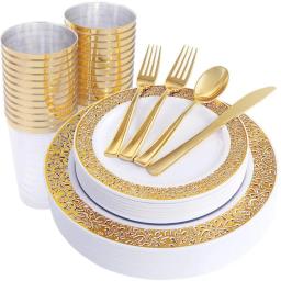 High-End Conjunto De Louça De Plástico, Placas De Casamento, Festa Transparente, Reutilizável, 150Pcs, Set - Image 1