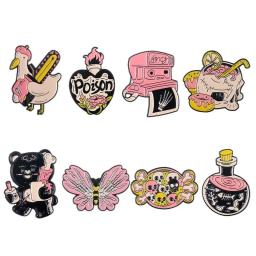 Conjunto de pinos de esmalte animal adorável, desenhos animados, gato, sapo, cachorro, pato, emblemas para mochila, chapéu, bolsa - Image 3
