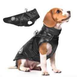 Casaco impermeável com arnês para cães pequenos e médios, roupas quentes para cães, pet coat chihuahua, traje de buldogue francês, inverno - Image 2