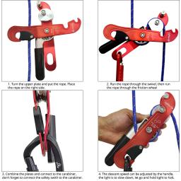 Profissional Escalada Descida Dispositivo, Handle-Control, Downhill Descender, Limpeza de Parede, Rapel Freio, Esporte ao ar livre - Image 4