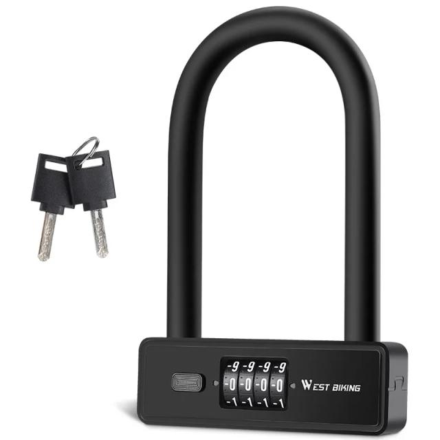Cadeado em U West Biking para Bicicletas e Scooters Elétricos com Cabo de Bloqueio Anti-Roubo para Ciclismo MTB e Estrada